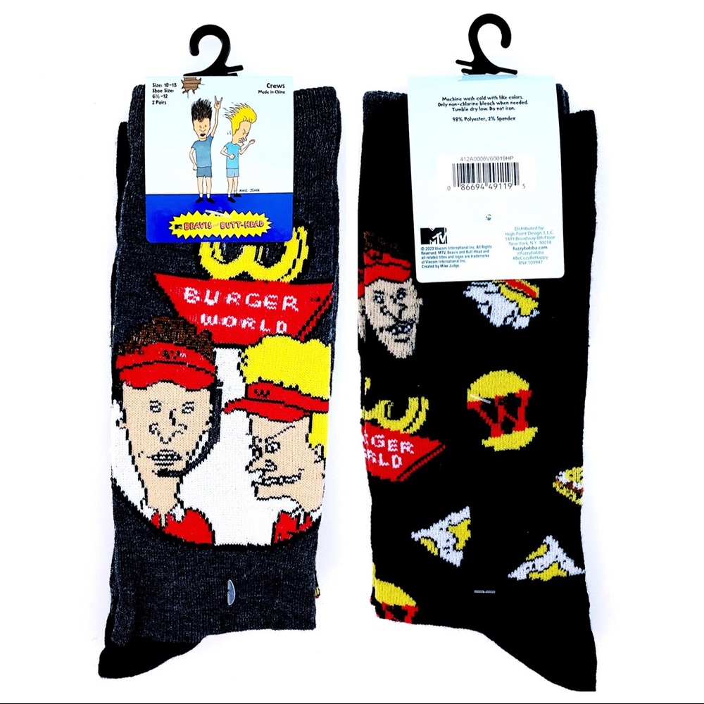Beavis and Butthead Crew Socks Mens Womens MTV Retro 90s Cartoon Burger World